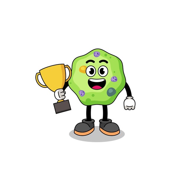 Vetor mascote de desenho animado de ameba segurando um troféu