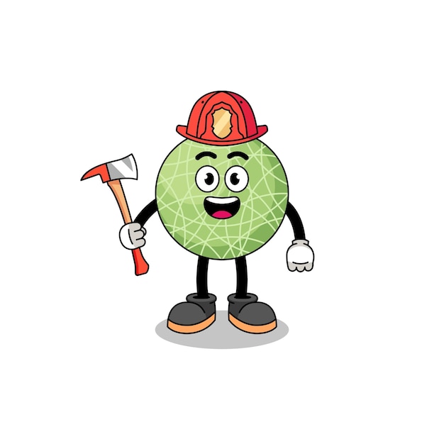 Mascote de desenho animado de bombeiro de fruta melão