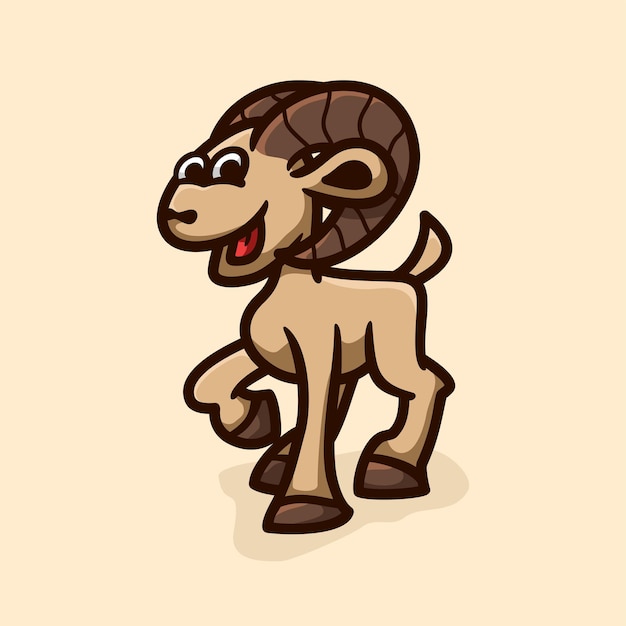 Mascote de desenho animado de cabra, estilo de design plano