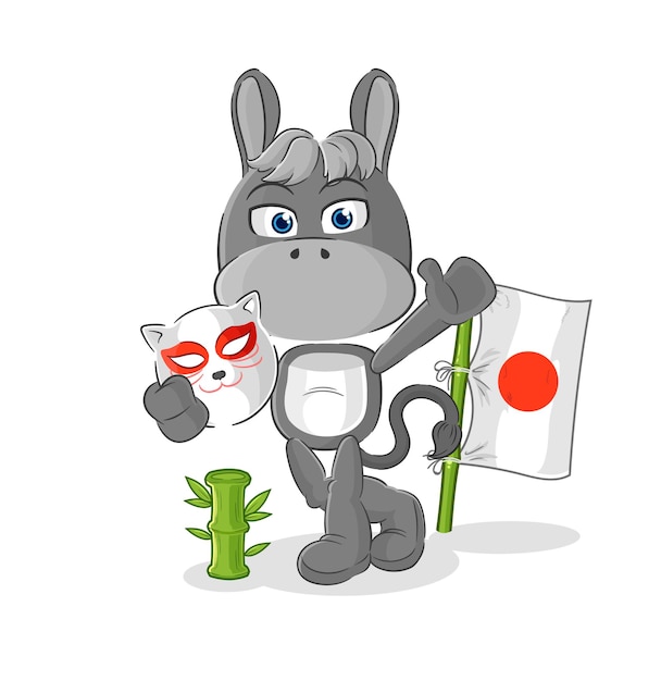 Mascote de desenho animado de personagem de raposa japonesa de burro