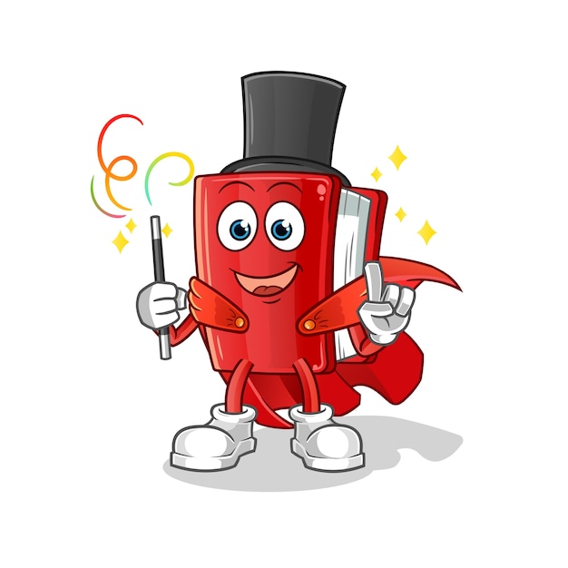 Mascote de desenho de mágico de livro vermelho