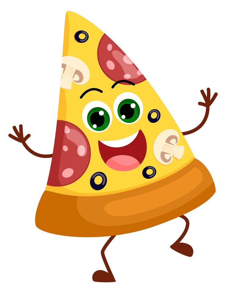 Vetor mascote de fatia de pizza personagem engraçado de fast food