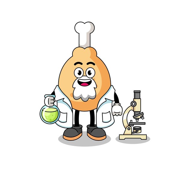 Mascote de frango frito como cientista