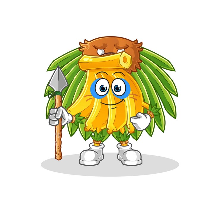 Vetor mascote de homem tribal de banana. vetor de desenho animado