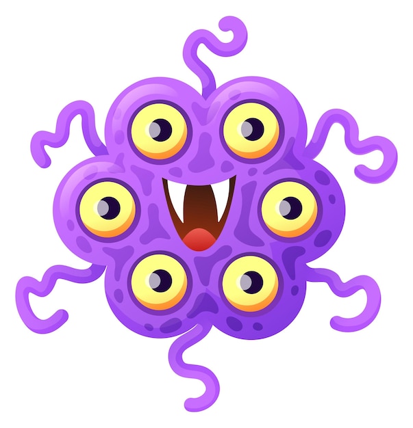 Vetor mascote de infecção cara de monstro de desenho animado personagem de micróbio