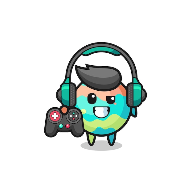 Mascote de jogador de bombas de banho segurando um controlador de jogo, design bonito