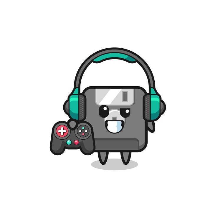 Vetor mascote de jogador de disquete segurando um design bonito de controlador de jogo