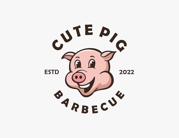 Vetor mascote de logotipo de personagem de porco bonito para empresa de rótulo de churrasco