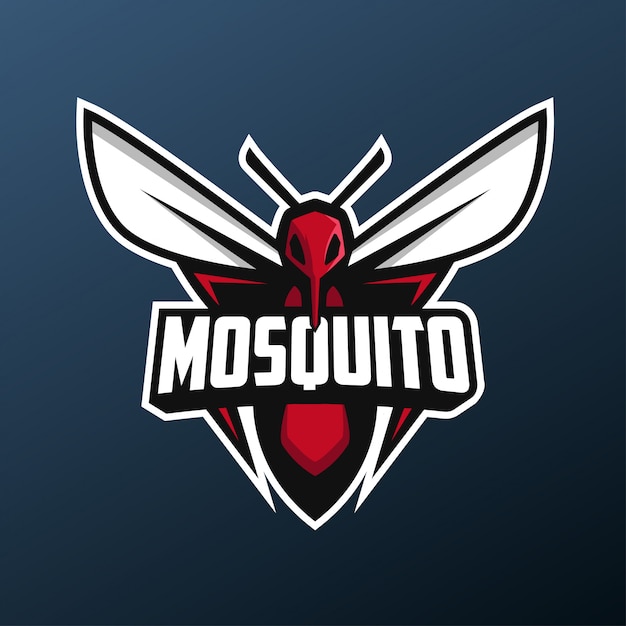 Mascote de mosquito para logotipo de esportes e esports isolado em fundo escuro