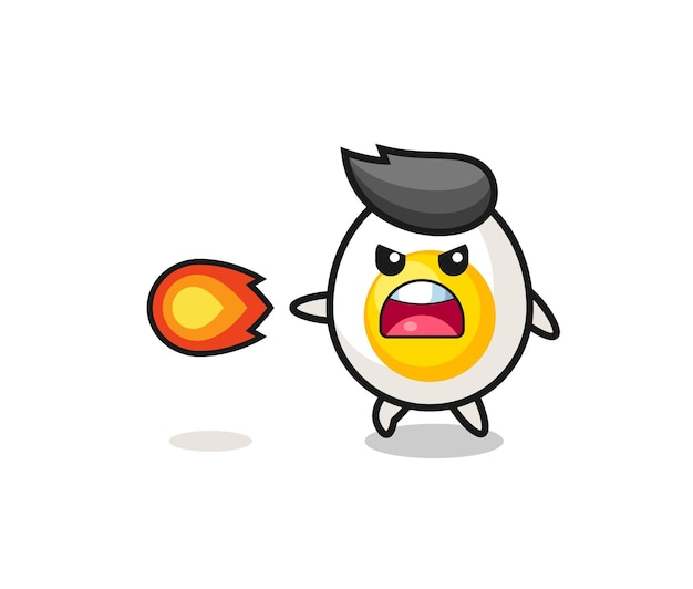 Mascote de ovo cozido bonito está atirando poder de fogo