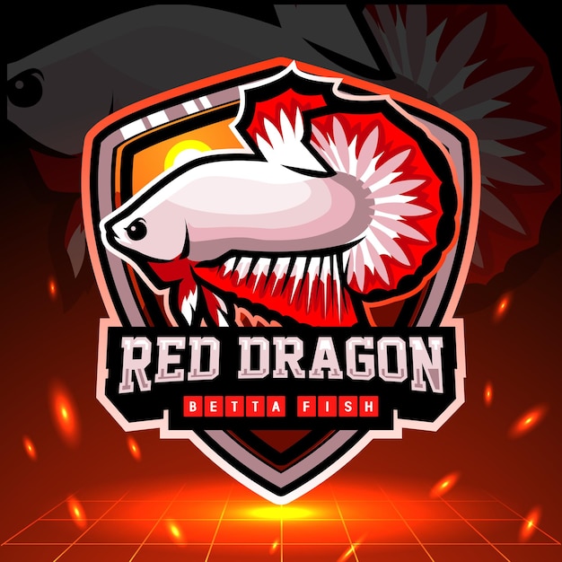 Mascote de peixe betta dragão vermelho. design do logotipo esport