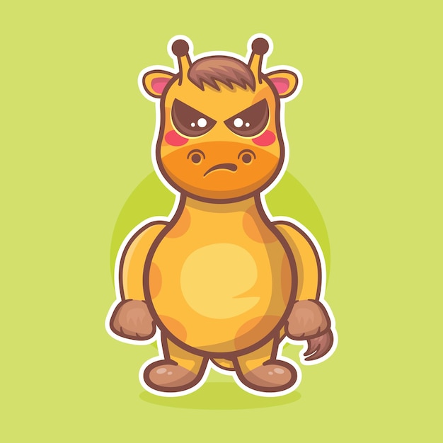 Mascote de personagem animal girafa séria com uma expressão de raiva desenho animado isolado.