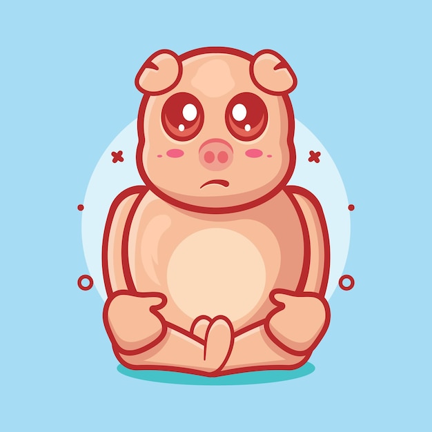 Mascote de personagem animal porco kawaii com desenho isolado de expressão triste em design de estilo simples