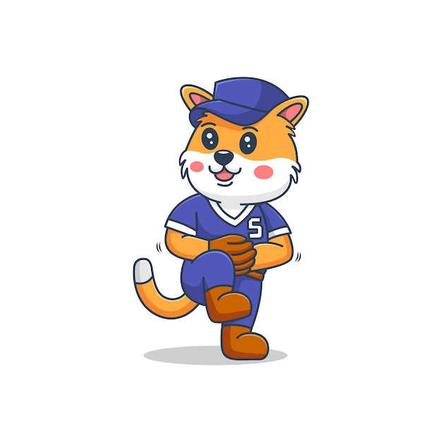 Mascote de personagem de beisebol de gato bonito