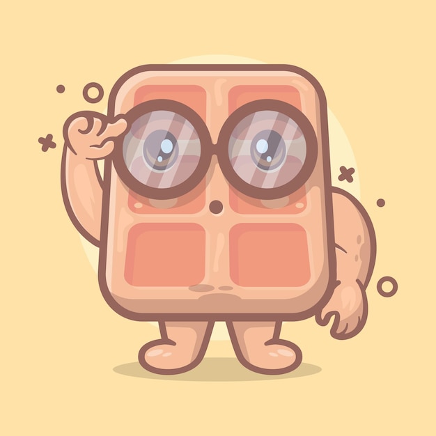 Mascote de personagem de comida de waffle genial com desenho isolado de expressão de pensamento em design de estilo simples