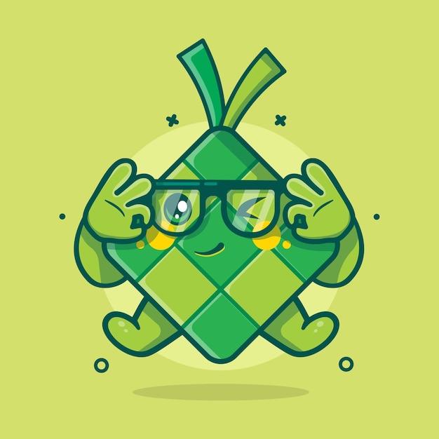 Mascote de personagem de comida ketupat engraçado com gesto de mão de sinal ok desenho isolado em design de estilo simples