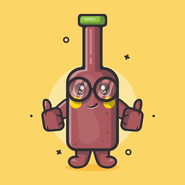 Mascote de personagem de garrafa de cerveja engraçada com desenho animado isolado de gesto de mão polegar para cima em design de estilo simples