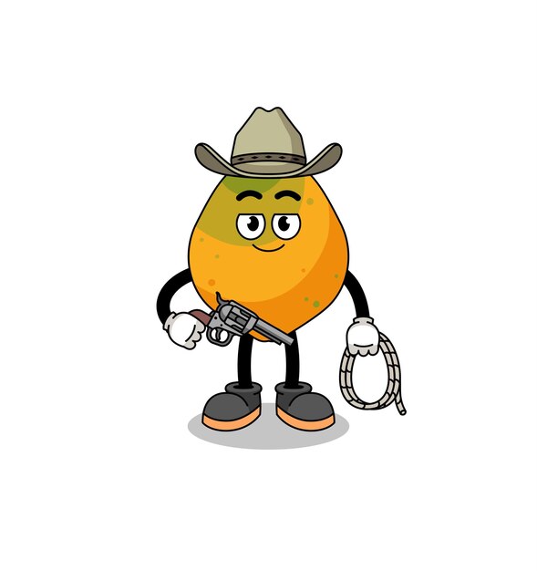 Mascote de personagem de mamão como um design de personagem de cowboy