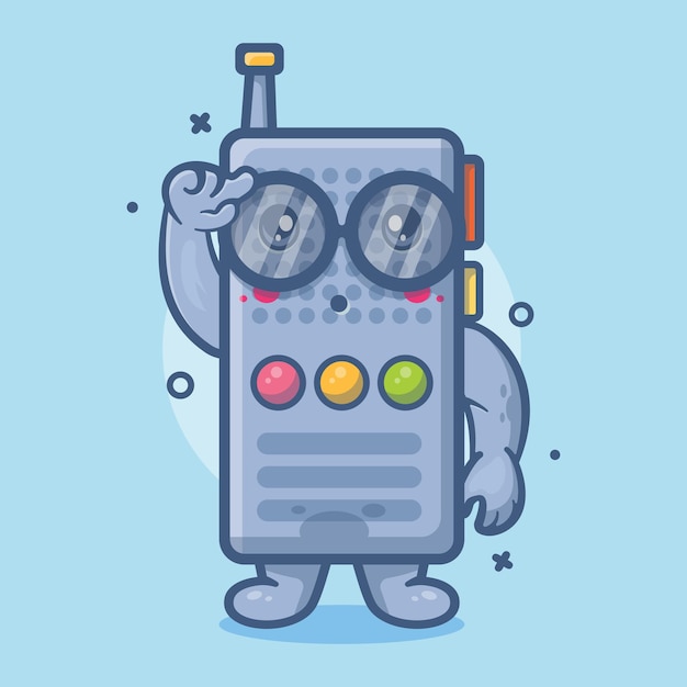 Mascote de personagem de walkie-talkie genial com desenho isolado de expressão de pensamento em design de estilo simples