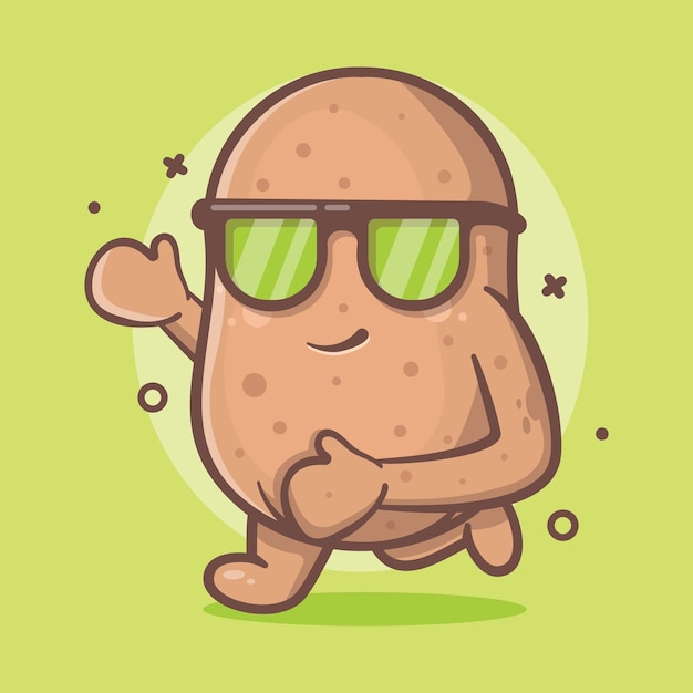 Mascote de personagem vegetal de batata sorridente executando desenho isolado em design de estilo plano