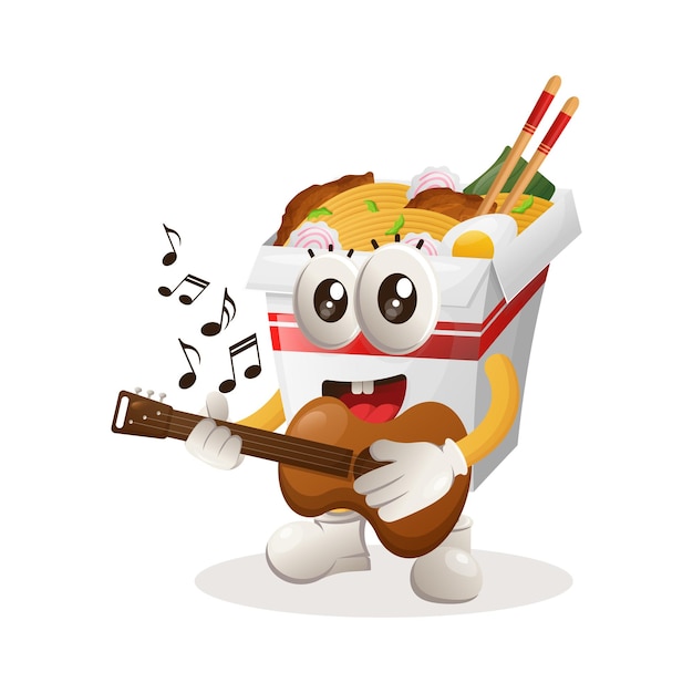 Mascote de ramen bonito tocando guitarra