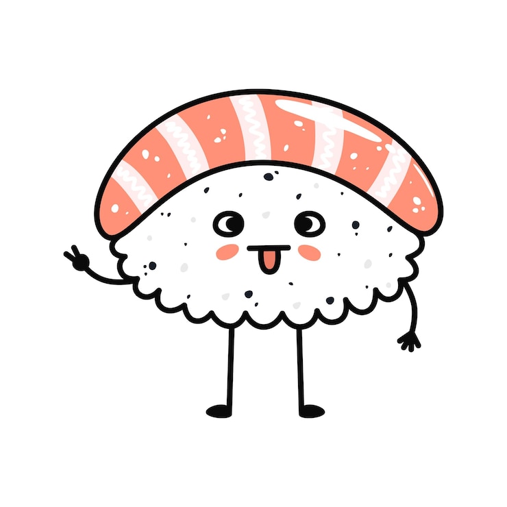 Vetor mascote de sushi kawaii em estilo cartoon bonito nigiri com salmão para menu
