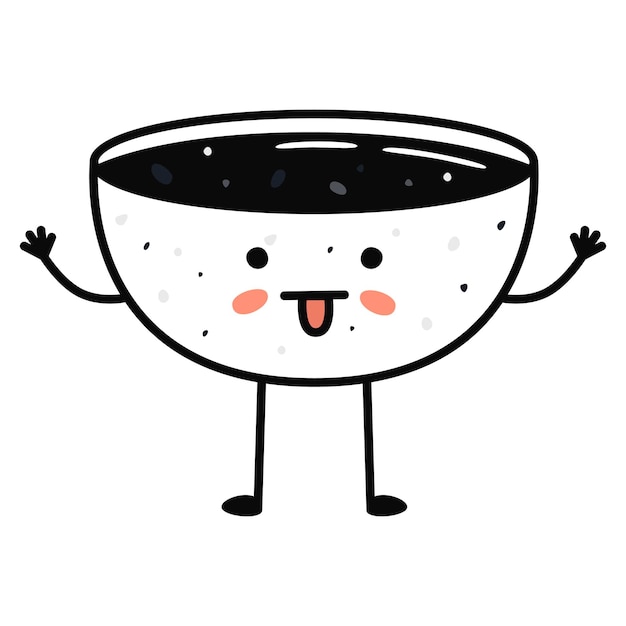 Mascote de sushi kawaii em estilo cartoon tigela de molho de soja fofa para menu
