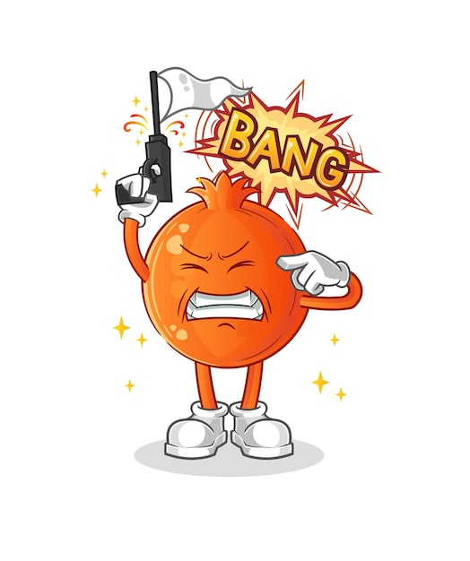 Mascote de tiro de aviso de romã. vetor de desenho animado