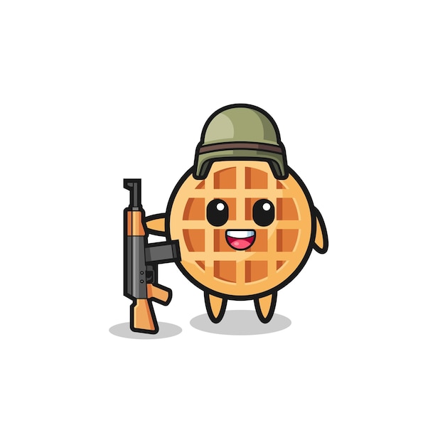 Mascote de waffle de círculo fofo como soldado