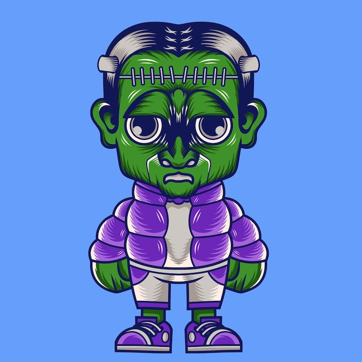 Vetor mascote desenho de personagens de desenho animado frankenstein