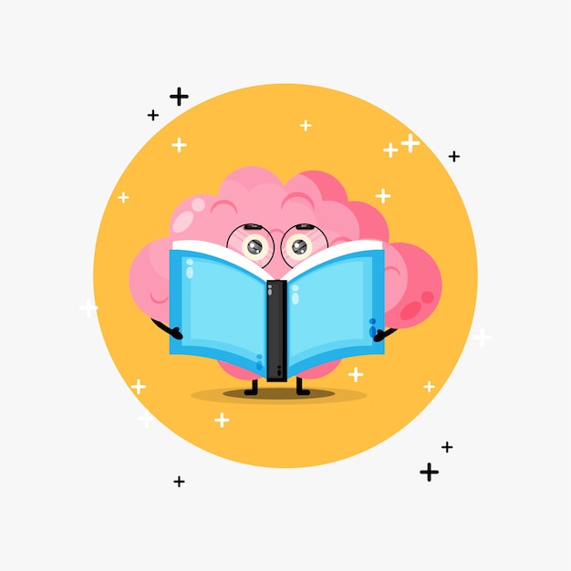 Mascote do cérebro fofo lendo um livro