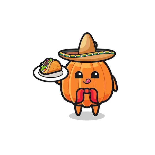 Vetor mascote do chef mexicano de abóbora segurando um taco