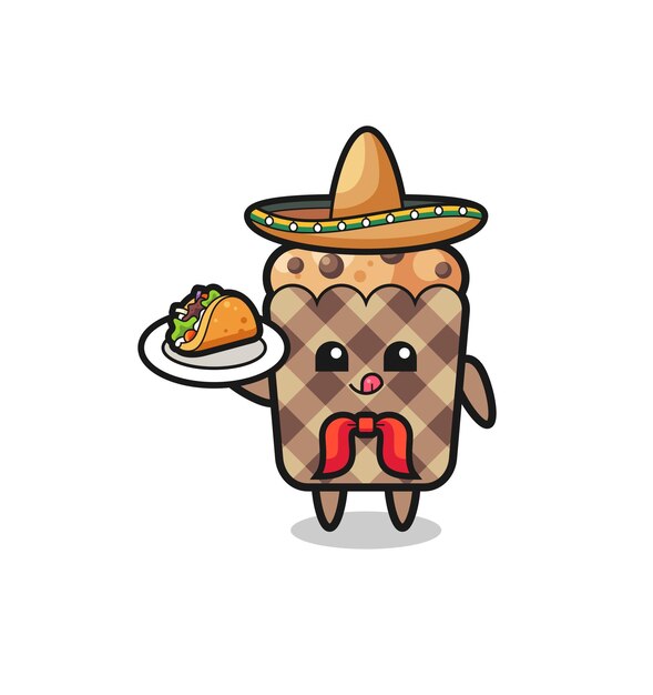 Vetor mascote do chef mexicano muffin segurando um design fofo de taco