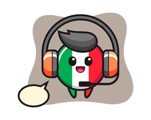 Mascote do desenho animado da bandeira da itália como serviço ao cliente, estilo fofo, adesivo, elemento de logotipo