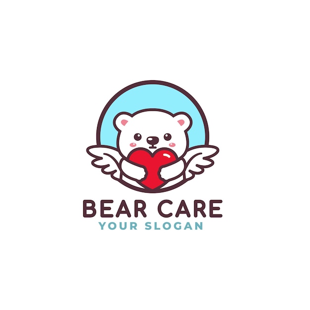 Mascote do logotipo do urso polar abraçando o coração bonito, loja de bebês