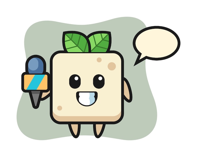 Mascote do personagem de tofu como repórter, design de estilo bonito para camiseta