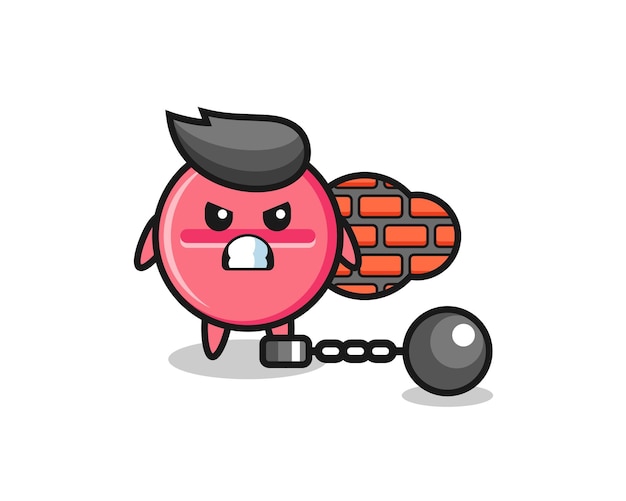 Mascote do personagem do comprimido de medicina como um prisioneiro, design fofo