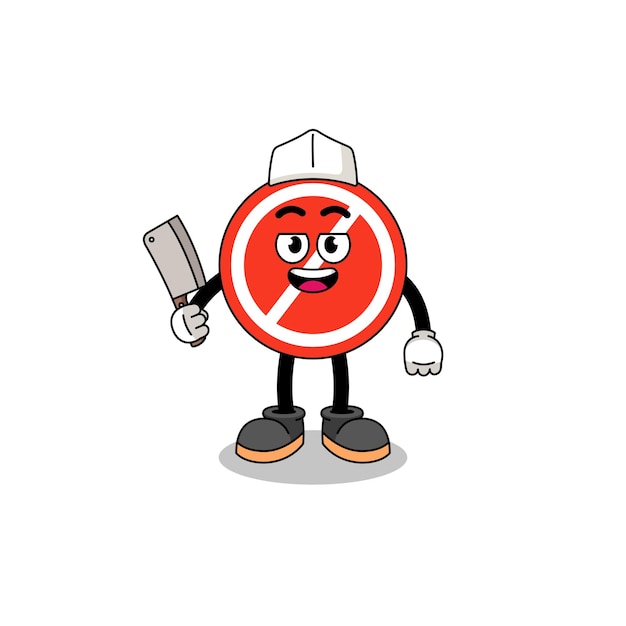 Vetor mascote do sinal de stop como um design de personagem de açougueiro