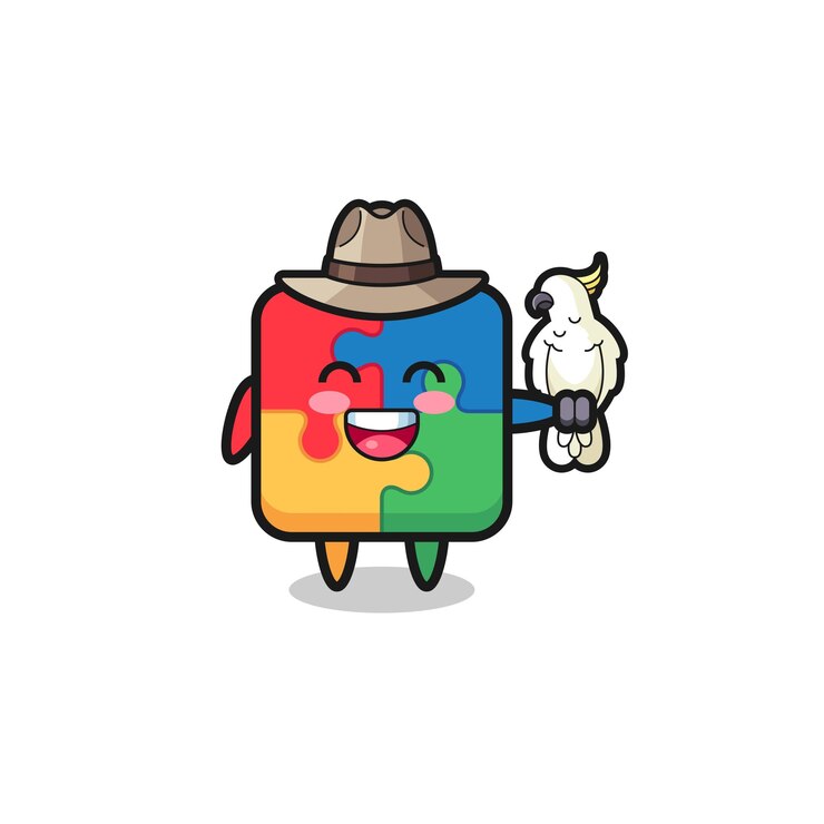 Vetor mascote do zookeeper com um papagaio, design fofo
