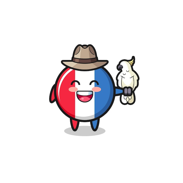 Mascote do zookeeper da bandeira da frança com um design fofo de papagaio