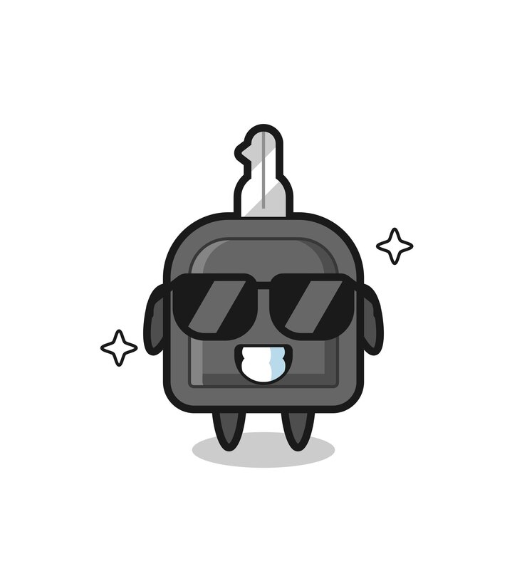 Vetor mascote dos desenhos animados da chave do carro com gesto legal, design de estilo fofo para camiseta, adesivo, elemento de logotipo
