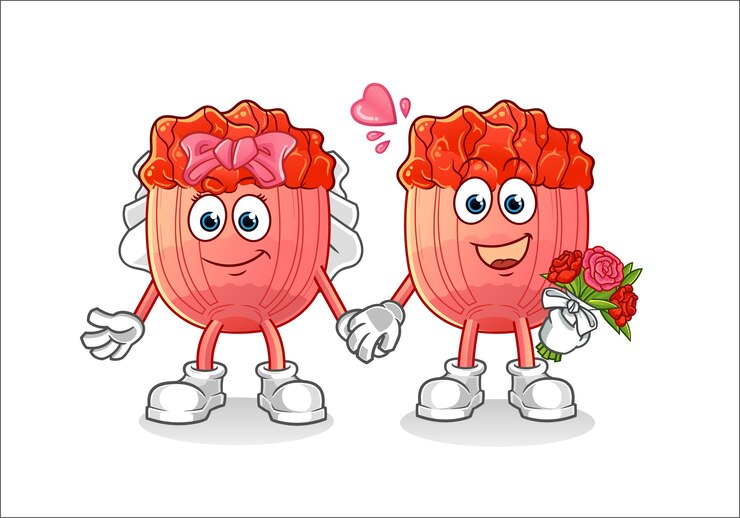 Vetor mascote dos desenhos animados de casamento de bulgogi