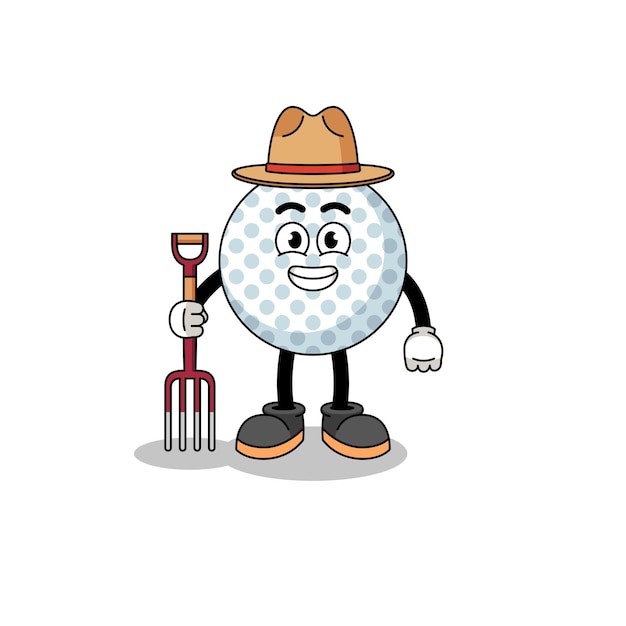 Mascote dos desenhos animados do agricultor de bola de golfe