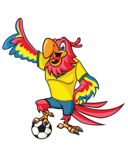 Mascote dos desenhos animados do papagaio do futebol