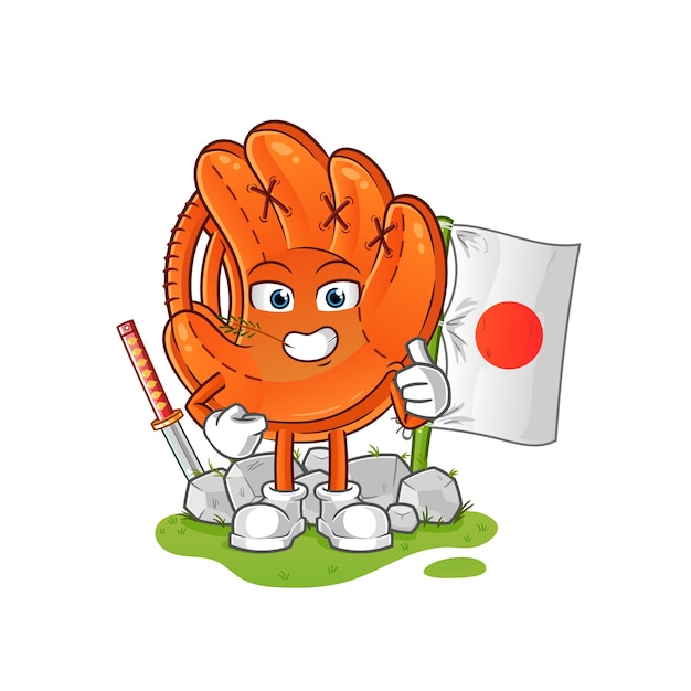 Mascote dos desenhos animados japoneses de luva de beisebol