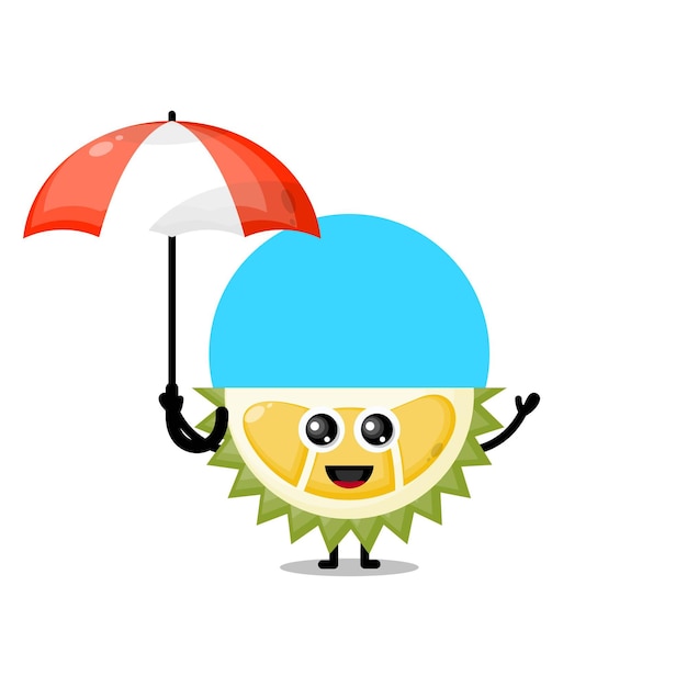 Mascote durian com guarda-chuva fofo