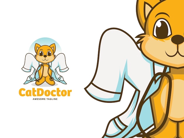 Mascote engraçado do logotipo do cat-doctor