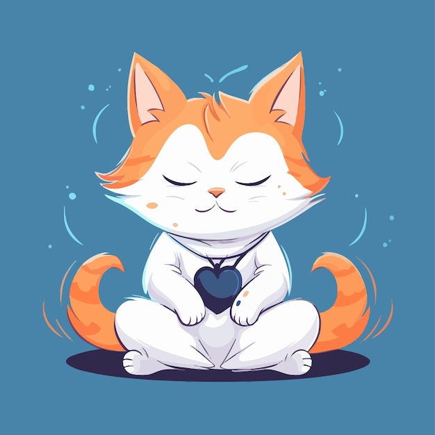 Mascote gato engraçado dos desenhos animados meditando ilustração vetorial personagem conceito ícone animal isolado