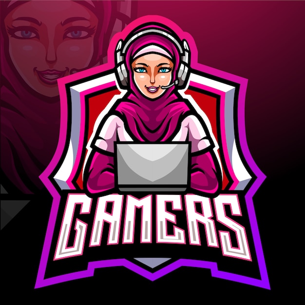 Mascote hijab. design do logotipo esport