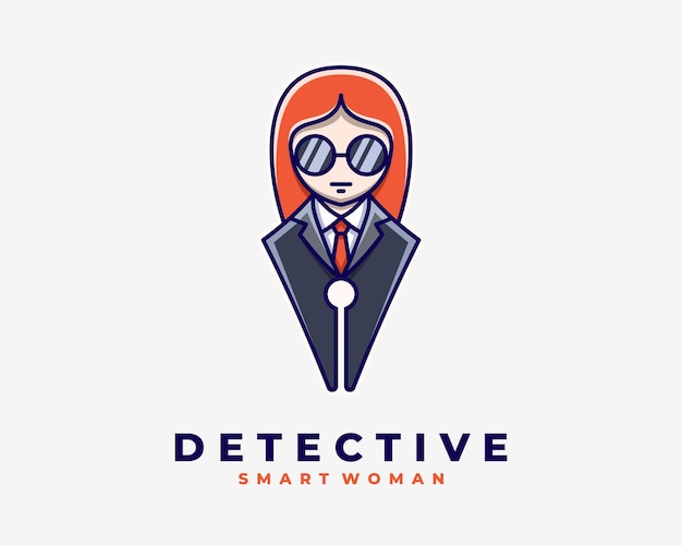 Vetor mascote personagem de desenho animado mulher estilosa detetive inspetor caneta escritor jornalista ilustração logotipo